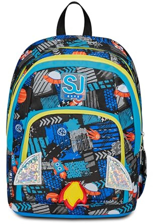 SJ Gang Zaino Scuola Advanced, Blu, Go to Space, Zaino Doppio Scomparto Con Tasca Porta PC o Tablet, Tasca Porta Borraccia e Organizer, Zaino Scuola Elementare, Zaino Bambino