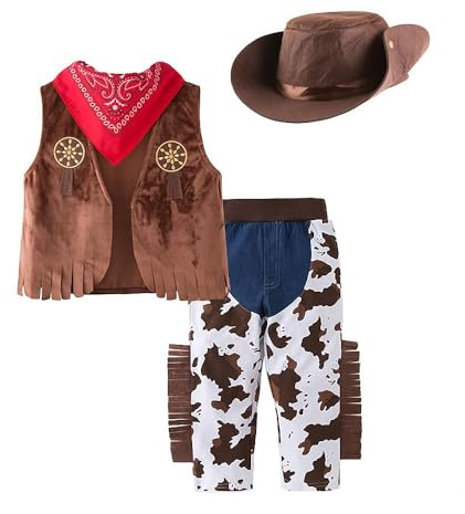 Lito Angels Cowboy-kostym, kläder, utklädnad med bandana, väst och hatt för småbarn, pojkar, storlek 4–5 år 110, brun (etikettnummer 110)