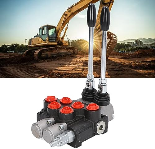 Hydraulic Valve 2 Spool Hydraulic Directional Control Valve, Double Acting Relief Valve for Tractor Loader Trailer P40-2OT, for Small Tractors, Tractors, Loaders, Log Splitter