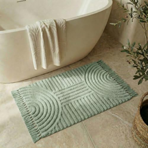 KIBAGA Schöner Boho-Teppich mit Quasten für Badezimmer, weiche Baumwolle, 60 x 91 cm