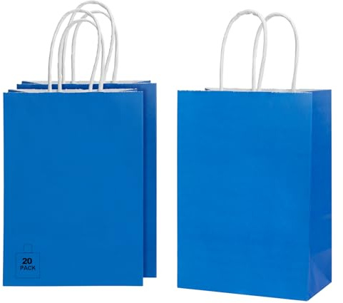 CHARMGIFTBOX 20 Stück 15 x 21 x 8 cm Blau Papiertüten mit Henkel, Geschenktüten für Ostern, kleine süße Tüten für Kinder- und Erwachsenenpartys, Geburtstage, Hochzeiten, Babypartys