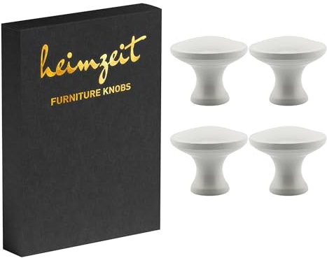 heimzeit Skåpknoppar Nova för Dörrar, Lådor och Byråer av Högkvalitativ Aluminium [4 Stycken, Rund] Färg: Vit, Stilren Design, Möbelknoppar med ett hål Handtag och Skruvar