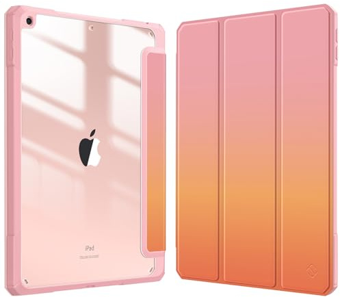 Fintie Hybrid Hülle für 10.2 Zoll iPad 9./8./7. Generation 2021/2020/2019 | Schutzhülle mit Stifthalter, Stoßfeste transparenter Hartschale auf der Rückseite, Auto Schlaf/Wach Funktion, Sonnenuntergang