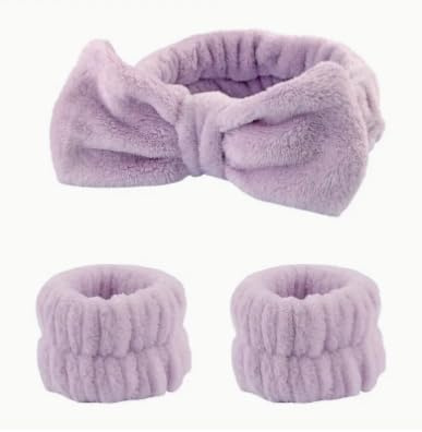 Hair Bands for Skincare Headband and Wristband Set - Purple Makeup Head Band and Wrist Band for Women Face Wash - Arm Cuffs and Headbands for Girls Skin Care - 3Pcs
