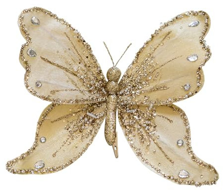Decoración navideña de mariposa con purpurina,Adornos navideños de mariposa de tela | Adorno de árbol de Navidad de mariposa con simulación de purpurina | Accesorios de ramo de flores Decoración de te