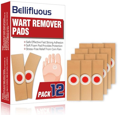Bellifluous Verruca Treatment, 12 Pack Wart Remover Corn Plasters, Corn Callus Remover for Feet Toes Hands, Gentle and Safe Verruca Plasters, Wart Removal for Relief Corn Pain, Foot Care