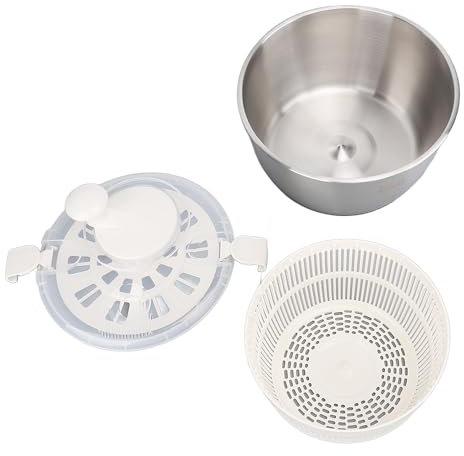 Large Stainless Steel Salad Spinner with Lettuce Spinner, Dryer, Stop Button, and Bowl, Vegetable Drainer with Colander for Quick and Easy Salad Wash, Fruit Washer, 5L Capacity