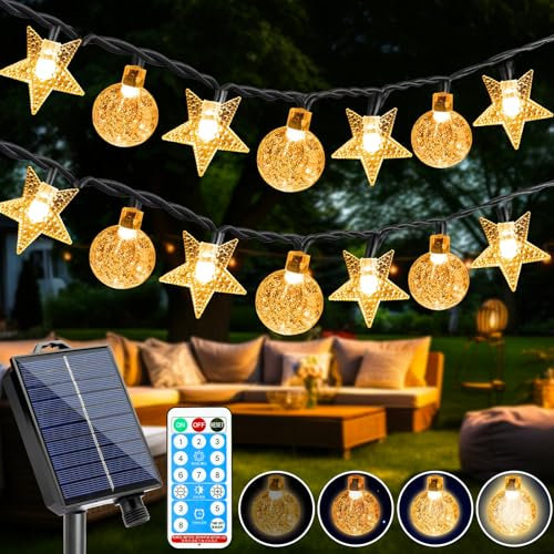 COZII Guirlande Lumineuse Exterieure Solaire, 18M 100 LED Lumiere Guinguette Exterieur, 8 Modes et fonction mémoire, Télécommande, IP65 Imperméable Pour jardin, balcon, mariage, Noël - Blanc Chaud