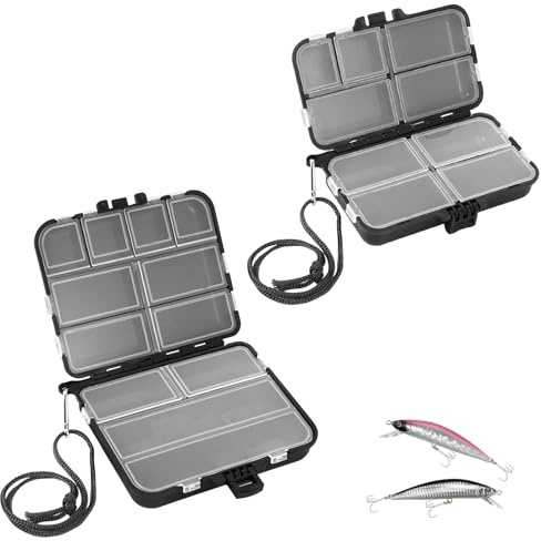 2 Stücke Köderbox Angeln,Angelbox Wasserdicht Tackle, Angeln Angelkoffer, Angelzubehör mit Einzelne Tackle Box für Angel Zubehör, Koffer Tasche Zite Fishing, Angeltasche Angelblei