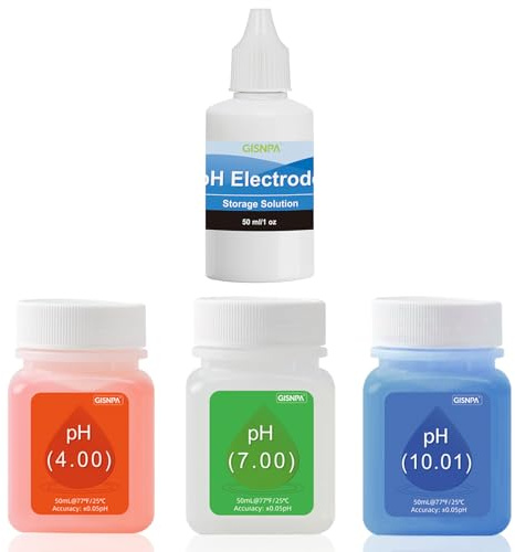 Tyafzzn PH Kalibrierlösung Set (4.00, 7.00 und 10.01) mit KCL Pufferlösung, 3 Flaschen 50 ml PH Kalibrierung Spufferlösung und 1 Flasche 50 ml KCL PH Sondenlösung für PH Messgerät