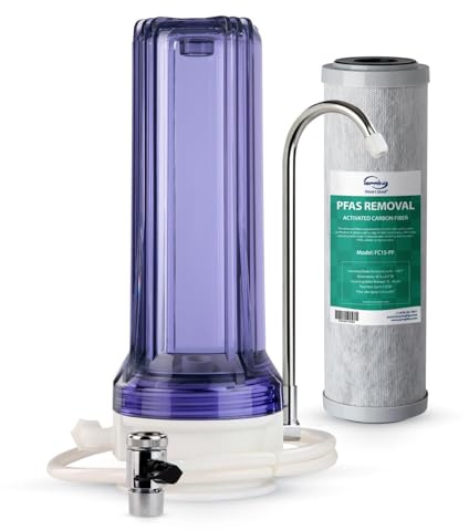 iSpring CKC1C-PF Sistema de Filtración de Agua de Encimera Reduce PFAS | Cartucho 2.5 x 10, Reduce PFAS, Cloro y Olores, Hasta 12 Meses, Certificación SGS, Carcasa Transparente