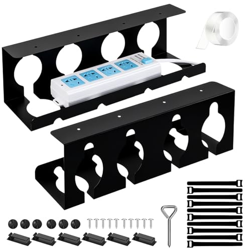 36 Pcs Set Organizador Cables Escritorio, Adhesivas y Atornillado, 2 Canaletas para Cables, Cable Management, 12 Portacables, 10 Tornillos, 10 Bridas, Destornillador, Cinta Adhesiva, Esconder Cables