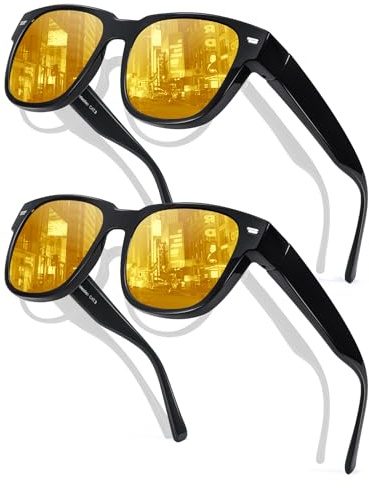 TJUTR 2 Pack Night Driving Over Glasses Women Anti Glare Yellow Tinted Lens | Fit Over Prescription Glasses, Polarised Night Vision Glare Guard Headlight Glasses