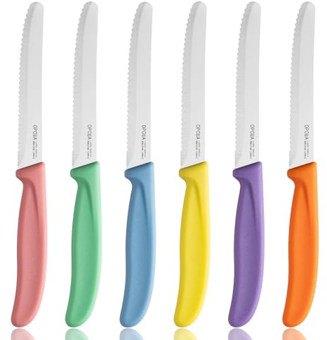OPOLIA Tomato Knife,6-Piece,Serrated,Stainless Steel,PP Handle,10cm,Colour