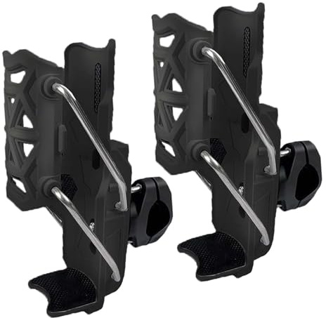 Adaptive Cycling Bottle Holder, Adjustable Handlebar Crash Bar Mount Cup Cage, Motorcycle Bicycle Water Bottle Holder Cage, Automatic Clamping for Diameter 2''-3'' Cup (2PCS-Black)