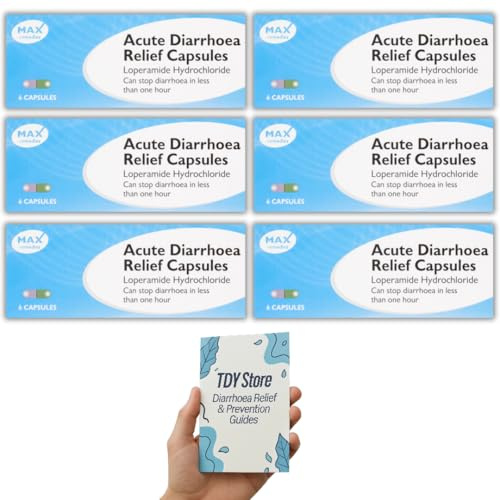 Diarrhoea Relief (6 Pack) 36 Capsules Loperamide Hydrochloride GSL, TDY Bundle Including Diarrhoea Causes & Relief Guides + Stool Chart & Recording Chart