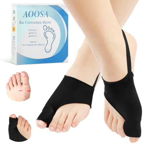 AOOSA 1 par hallux valgus korrigering | Hallux Valgus strumpor med silikonkuddar och elastiska hälremmar, tåspridare stor tå, tåspridare hallux valgus