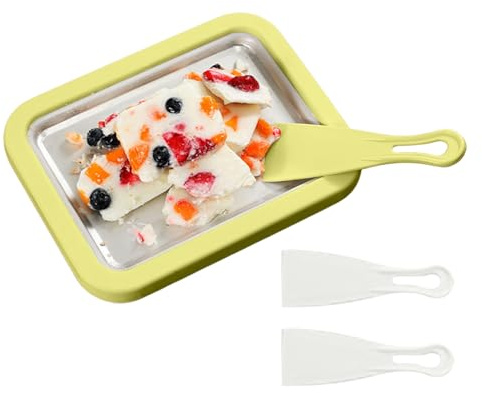 yakermur Máquina de helado enrollada, bandeja de yogur casera, plato frío instantáneo con 2 espátulas, para adultos, hogar, cocina, fiesta, reunión familiar, vacaciones al aire libre