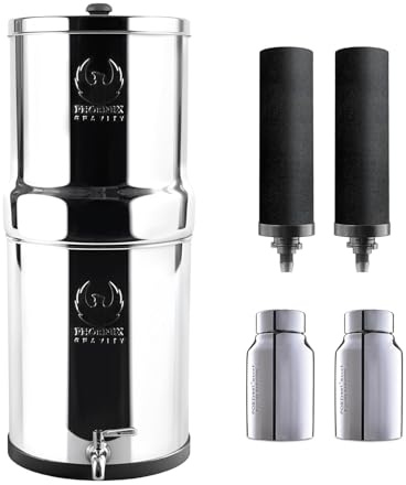 Phoenix Gravity - Sistema de filtración de agua de encimera de 12 litros, certificado por NSF, fabricado en acero inoxidable AISI 304, con 2 cartuchos Smart Carbon y un cartucho POSTreat