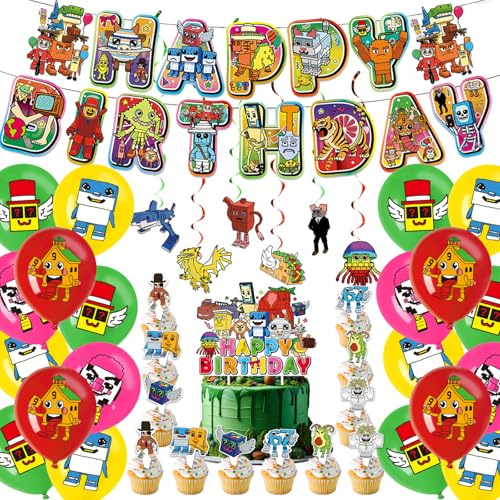 LUKIUP 36 st steal a brainröd födelsedagsdekoration, Happy Birthday-banner, cupcake, topper, dekoration, festdekorationer, festliga för barns födelsedag, barn