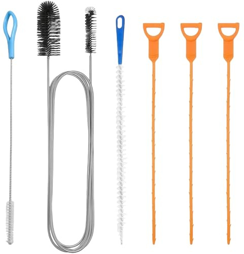 6pcs Drain Unblocker and Cleaner Tools,Hair Clog Remover Sink Snake Drain,Double Ended Nylon Pipe Cleaner Brush,Multifunctional Sink Unblocker Brush for Kitchen Sinks Bathroom Shower Plug Hole