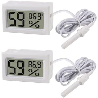 JIPUKE Digital Thermometer Hygrometer 2 Pack with LCD Display Probe for Reptile Incubator Terrariums Aquariums Poultry Pet Tanks Home Office Temperature Humidity Monitoring(White)