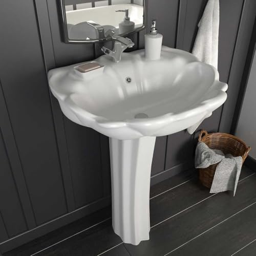 Lavabo autoportant avec colonne, en céramique, blanc, 580 x 510 x 200 mm, salle de bain moderne, simple, surface émaillée