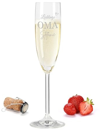 Gravur-Max Leonardo Sektglas 200 ml – elegantes Sektglas mit Gravur & Wunschname – “LIEBLINGS OMA” - hochwertiges TEQTON-Kristallglas für Sekt, Prosecco & Champagner