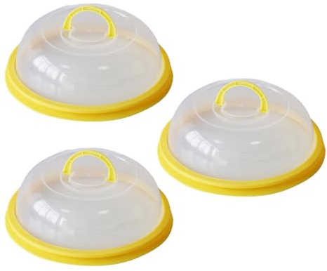 NULYLU 3pcs Microwave Food Covers with Handles, Heat-resistant Yellow Microwave Plate Lids for Splash Protection and Food Preservation