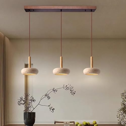 XinZe Vintage-Wabi-Sabi-Pendelleuchte Für Die Kücheninsel, Moderne Japanisch-nordische 3-flammige Hängelampe Für Über Dem Esstisch, Hängeleuchte Aus Travertin-Naturstein Für Das Esszimmer(D/1)