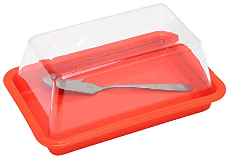 SPYMINNPOO Caja Cortadora de Mantequilla de Plástico Elegante para Almacenamiento de Mantequilla para Uso Diario con Tapa y Cuchillo, para Suministros de Cocina (cuadrado rojo)