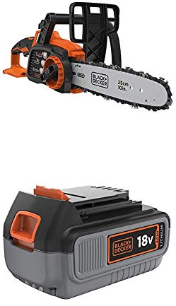 BLACK+DECKER - Sierra de cadena (iones de litio, 18 V, 25 cm), rojo, GKC1825LB-XJ + Black+Decker BL4018-XJ - Litio 18V / 4.0Ah