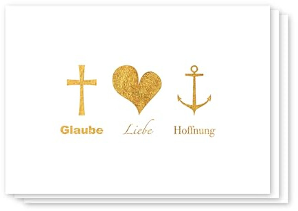 modern times -3er Set Postkarte Gold Karte mit Golddruck LUSTIG - Motiv: GLAUBE LIEBE HOFFNUNG, Anlass: Alles Gute/Wünsche, Künstler/Verlag GOLD, Größe: A6