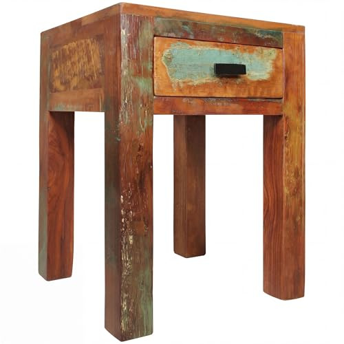 FineBuy Nachttisch KALKUTTA 40x40x55 cm Mango Massivholz, Schublade | Nachtkästchen im Shabby Chic Look, kleiner Beistelltisch fürs Schlafzimmer und Wohnzimmer, handgefertigt
