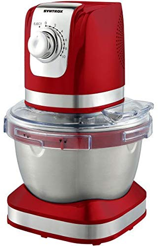 Syntrox Germany Küchenmaschine Vindas | 4,0 L Edelstahlschüssel | 600 W | 10 Stufen | Teigknetmaschine & Rührmaschine für Brot, Pizza & Kuchen, Rot