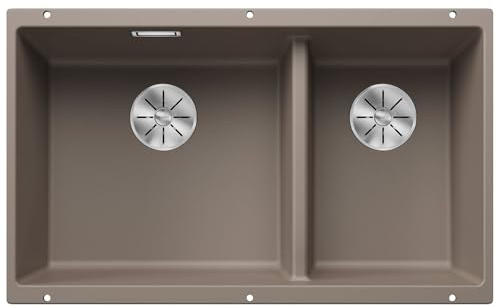 BLANCO SUBLINE 430/270-U | Granitspüle aus SILGRANIT tartufo | [75,5x46x21,2 cm] | für 80 cm breite Unterschränke | Ein Ausschnitt und nur einmal montiert | Hauptbecken links
