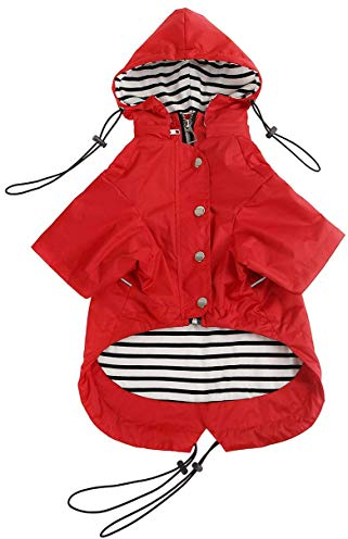 Pethiy Premium Hunde Regenmantel,Regenjacken für Hunde,wasserdicht Hundemantel mit Reißverschluss,Hund Regendicht Hoodies mit reflektierenden Knöpfen und Taschen,mit abnehmbare Kapuze-Rot-XS