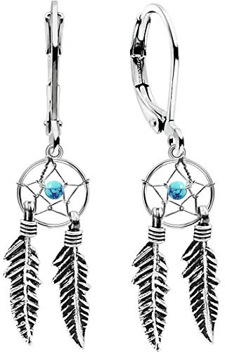 Brisur Ohrringe Ohrhänger mit Traumfänger aus Sterling Silber 925 für Damen und Girls L= 35.0 mm