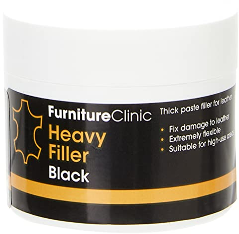 Leather Repair Filler (Black) - For Filling Holes, Scuffs, Scratches, Cracking Etc - Heavy Filler - 50ml (Packaging may vary)