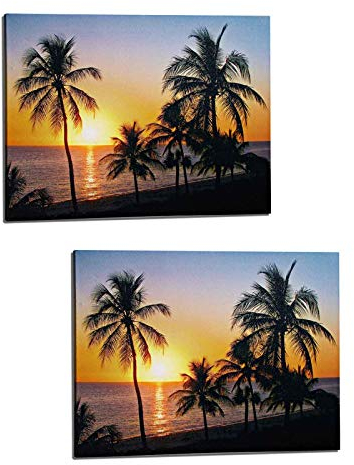 HAC24 2x LED Leinwand Bild Sonnuntergang Strand 30x40 cm Beleuchtet Batteriebetrieben Wandbild Leuchtbild Leinwandbild Leucht Strandbild Kunstdruck