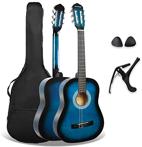 3rd Avenue XF 3/4 Size Junior Kids Classical Spanish Starter Beginner Pack Acoustic Guitar with Nylon Strings, Gig Bag, Capo and Picks – Blue