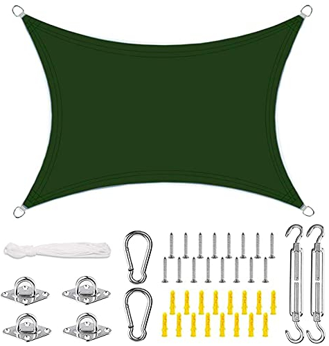 ERPENG Rechteck Sonnensegel Schattenspender 6x7m Wetterfest,95% UV Schutz Balkonverkleidung mit Seilen und Befestigungs Kit für Balkon, Gartenanlagen, Camping und Freizeit, Grün