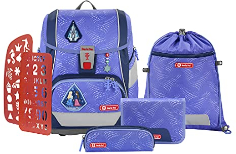 Step by Step Schulranzen-Set 2IN1 Plus, Ice Princess, 6-teilig, lila, ergonomischer Tornister mit Reflektoren, höhenverstellbar mit Hüftgurt für Mädchen ab der 1. Klasse, 19L
