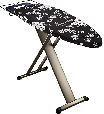 Bartnelli Pro Luxury Ironing Board - Extra Wide 51x19” with Heavy Duty Steam Iron Rest, and Wheels for Easy Storage, Adjustable Height, T-Leg, Foldable, European Made