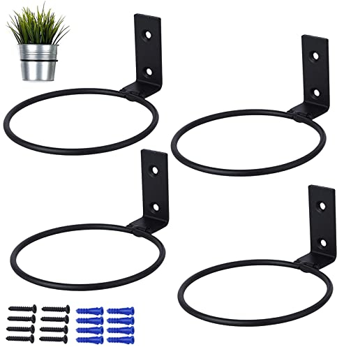 GZhaimai Set di 4 supporti da parete rotondi in metallo per fioriera, balcone, esterno, fiori, piante, vaso di grucce (nero)