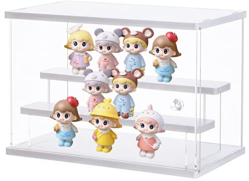 Ecoseao Acryl Vitrine, transparente Aufbewahrungsbox mit Schiebetür, staubdichter Schutz, Aufbewahrung für Sammlerstücke, Miniaturfiguren (weiß, 31,5 x 18 x 21,8 cm)