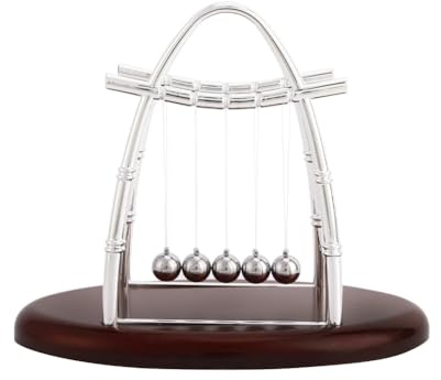 Joyzan Berceau de Newton, Pendule Newton Boule d'équilibre à 5 pendules avec Base de vin Rouge et Support en Forme d'arc Balancier Newton Balls Science Physique Gadget pour Bureau Maison(S)