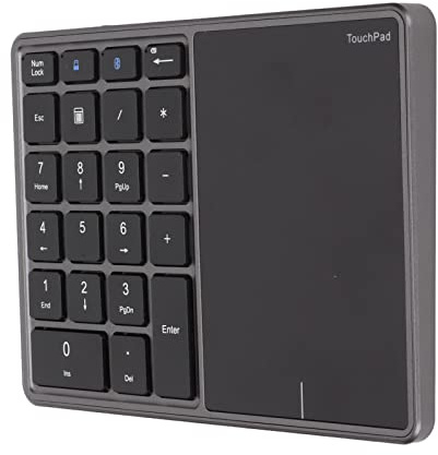 ASHATA Bluetooth Extended Numeric Keypad, Kabellose Nummer Tastatur mit Touchpad, wiederaufladbarer 22 Tasten Nummernblock Typ C Numerische Tastatur für Laptop, PC, Desktop(Eisengrau)