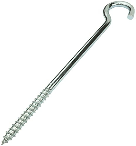 AERZETIX C57998 Satz von 5 Schraubhaken gebogen zum einschrauben Ø8x140 mm in form C offener haken mit selbstschneidend schraube aus verzinktem stahl farbe silber