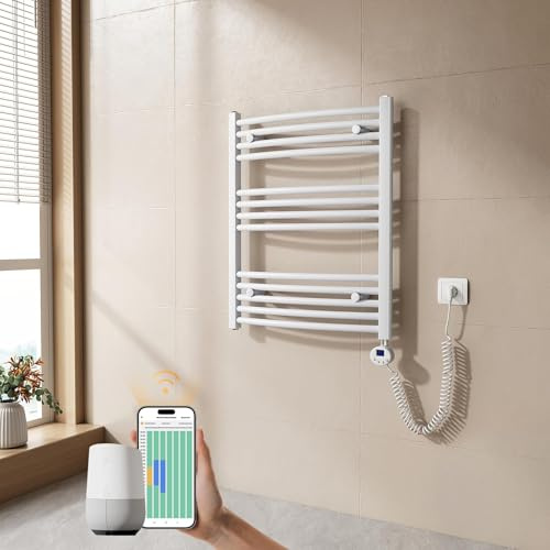 EMKE Radiador Toallero Eléctrico para Baño,75 x 60 cm, 300 W,Blanco | Secatoallas eléctrico con WiFi termostato, Toallero Electrico Baño